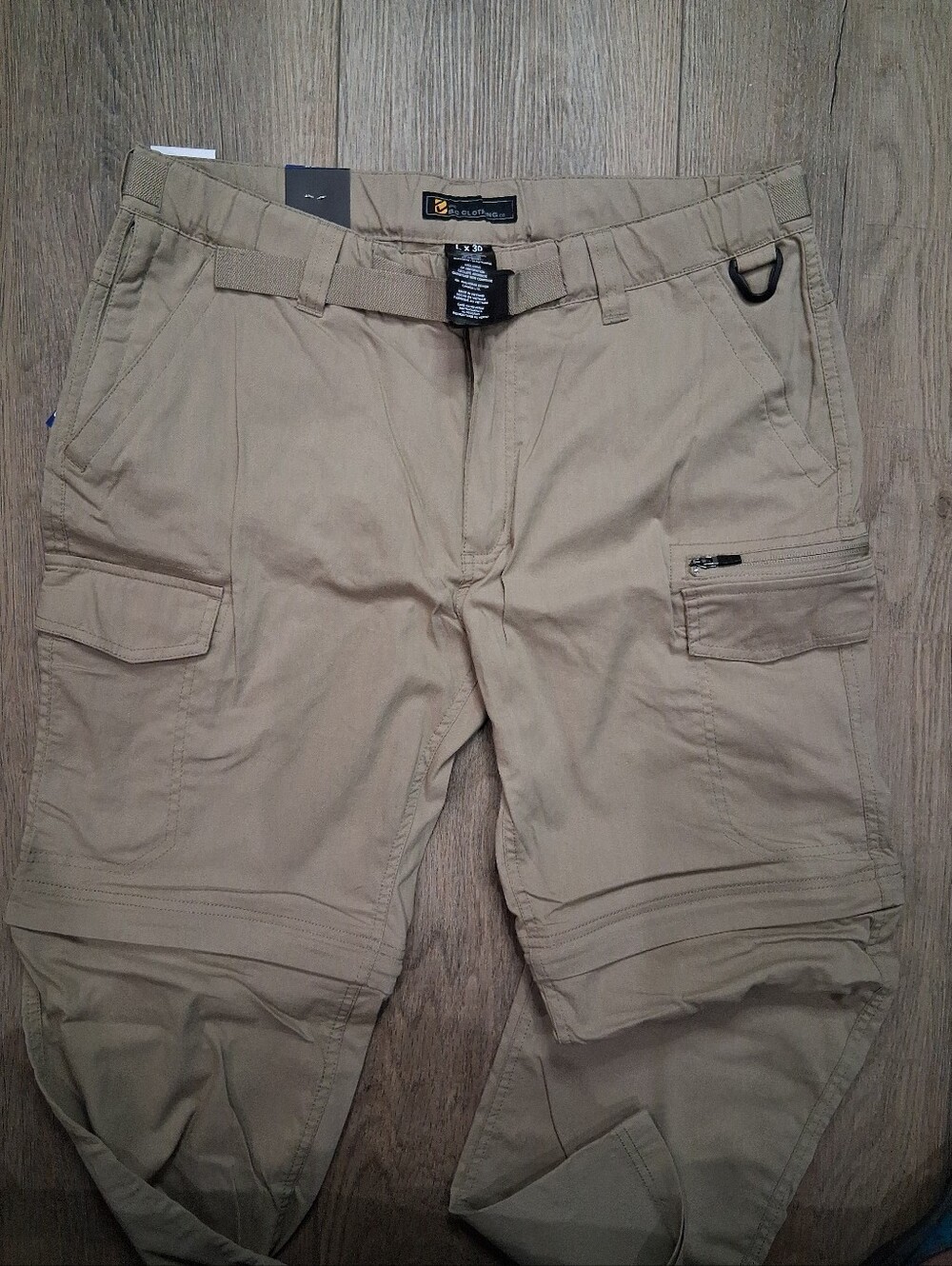 Mens L x 30 BC Clothing Convertible Cargo Stretch Pant Tan Zip Off Hiking - Picture 6 of 8